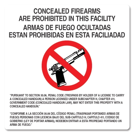 Concealed Firearms Are Prohibited In This Facility - Texas Code