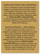 Florida Human Trafficking Notice English Spanish Sign