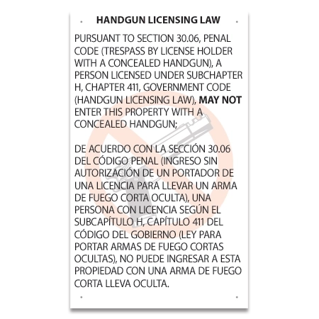 Handgun Licensing Law Sign w/Logo (30.06)