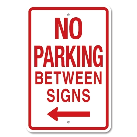 No Parking Between Signs - Left Arrow