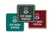 Three versions of eye wash station signs with symbol