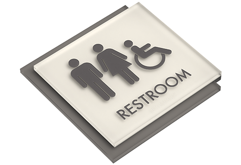 A Hi-Rise room number sign showing raised text and the standoff detail for permanent urgent care room identification.